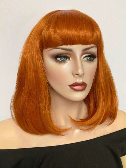 Ginger long bob wig with a short retro style fringe: Bonnie