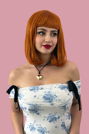 Ginger long bob wig with a short retro style fringe: Bonnie