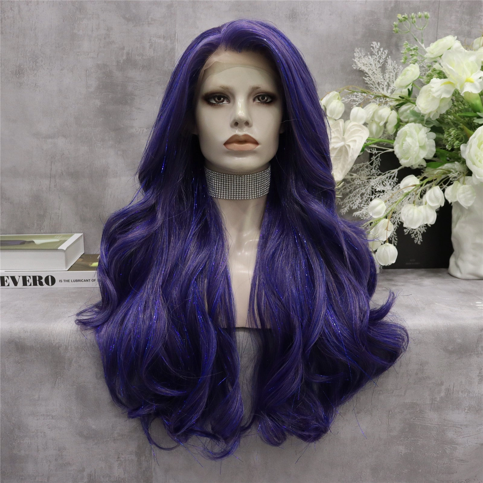 Glamour Blue Purple With Tinsel Lace Front Wig