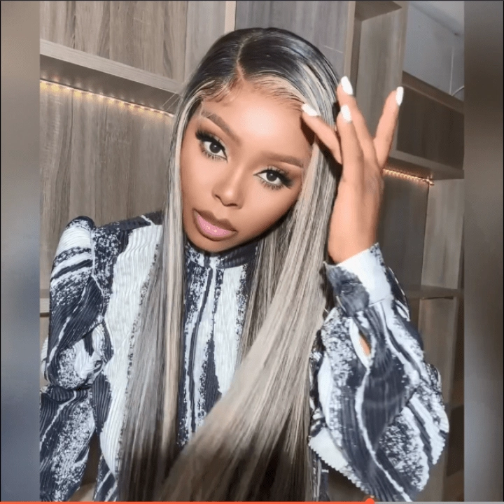 Glueless Platinum Gray Highlight Silky Straight Human Hair Wigs-Geeta Hair