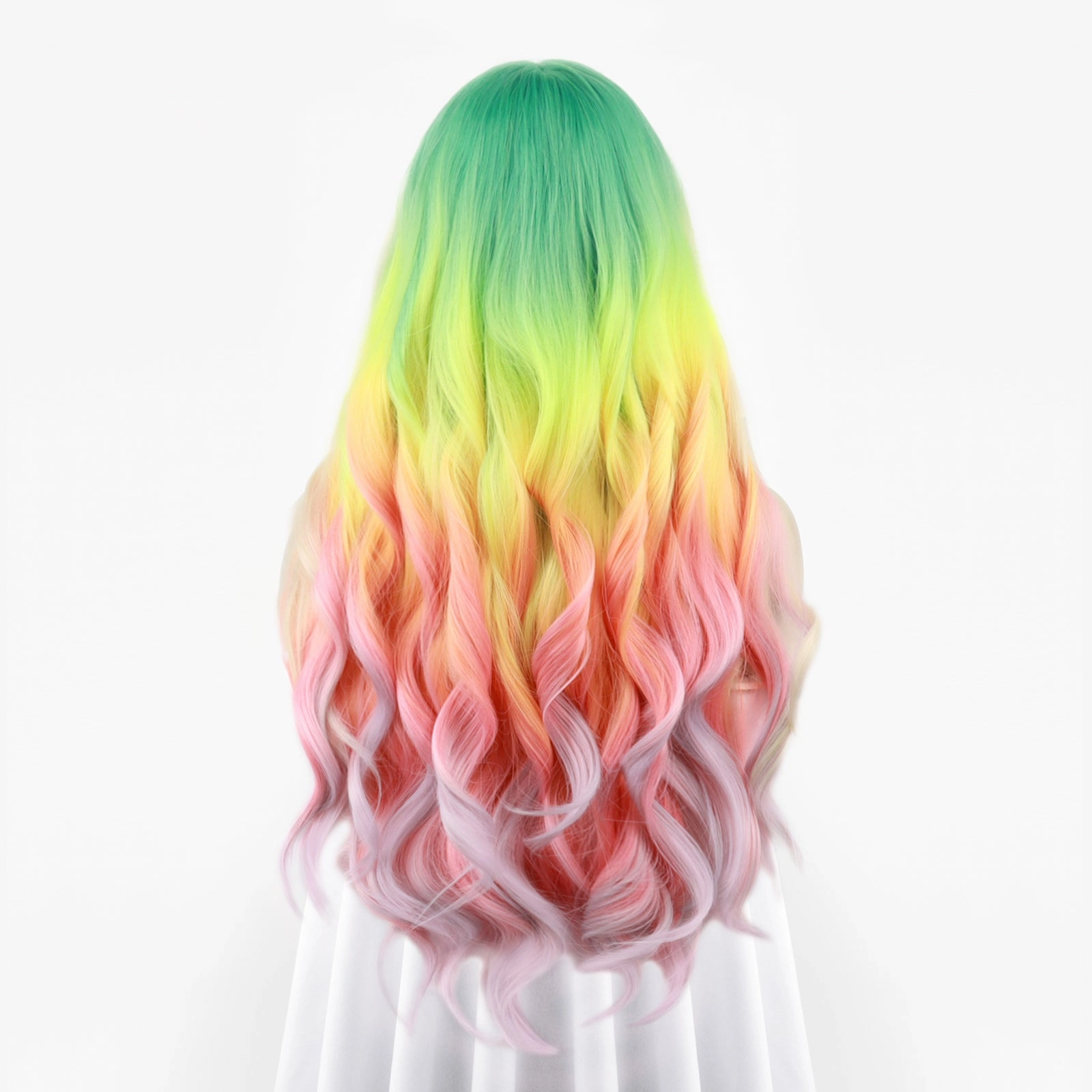 Heather-Gorgeous Rainbow Colorful long Water Wave Synthetic T Part Lace Front Wig