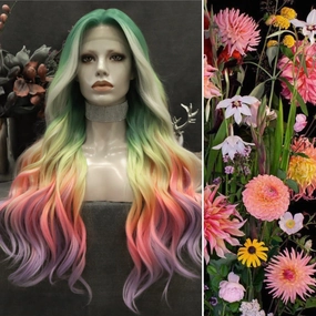 Heather-Gorgeous Rainbow Colorful long Water Wave Synthetic T Part Lace Front Wig