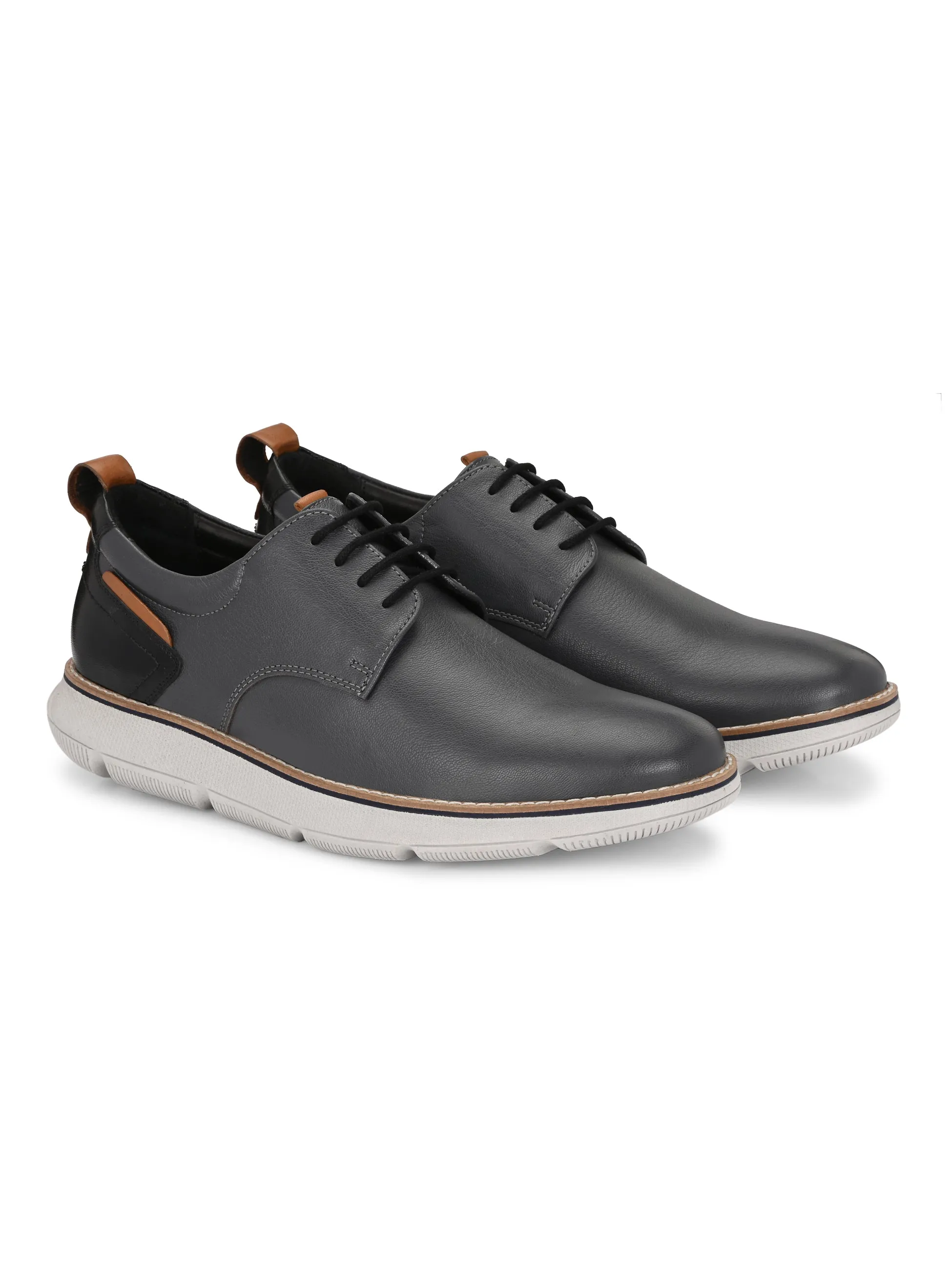 Hitz Men's Grey Leather Casual Shoes