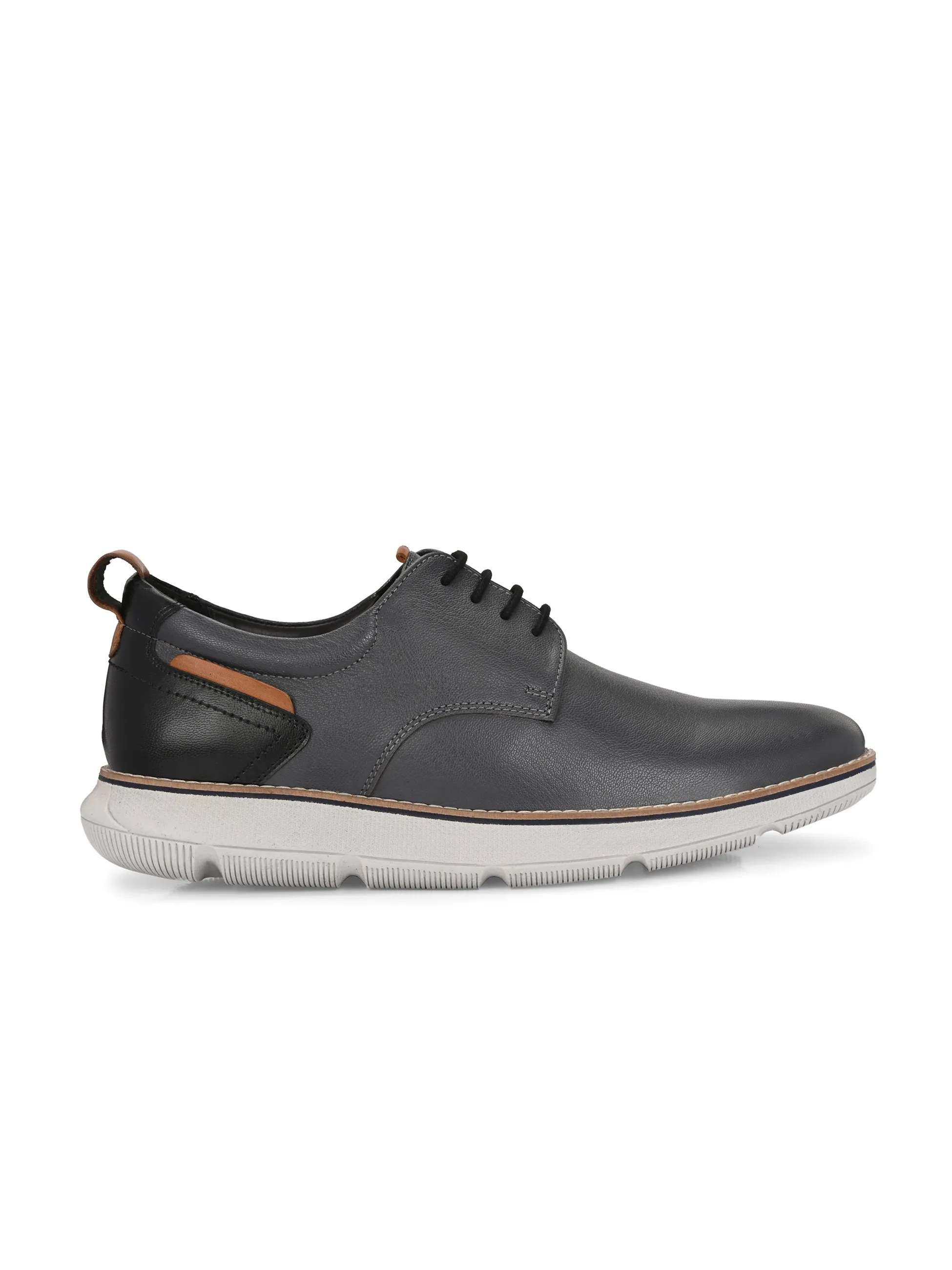 Hitz Men's Grey Leather Casual Shoes