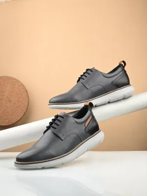 Hitz Men's Grey Leather Casual Shoes