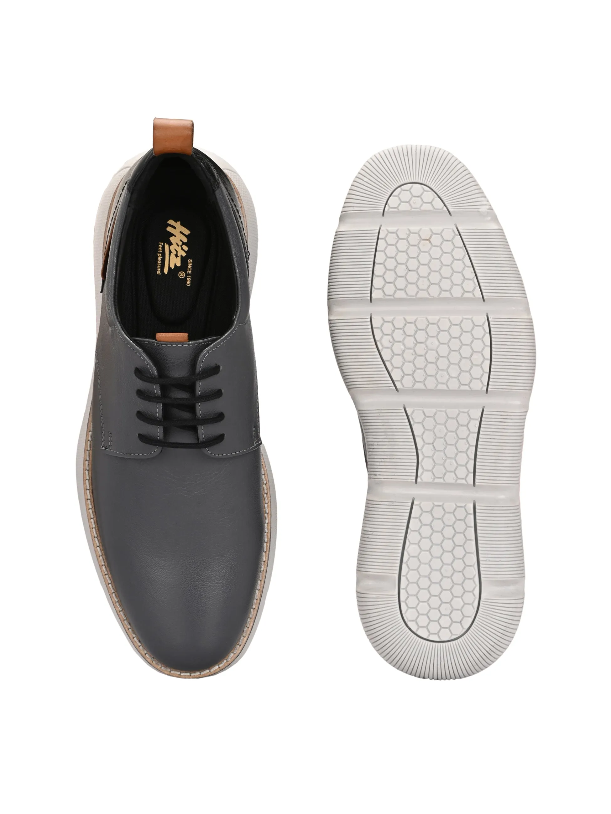 Hitz Men's Grey Leather Casual Shoes