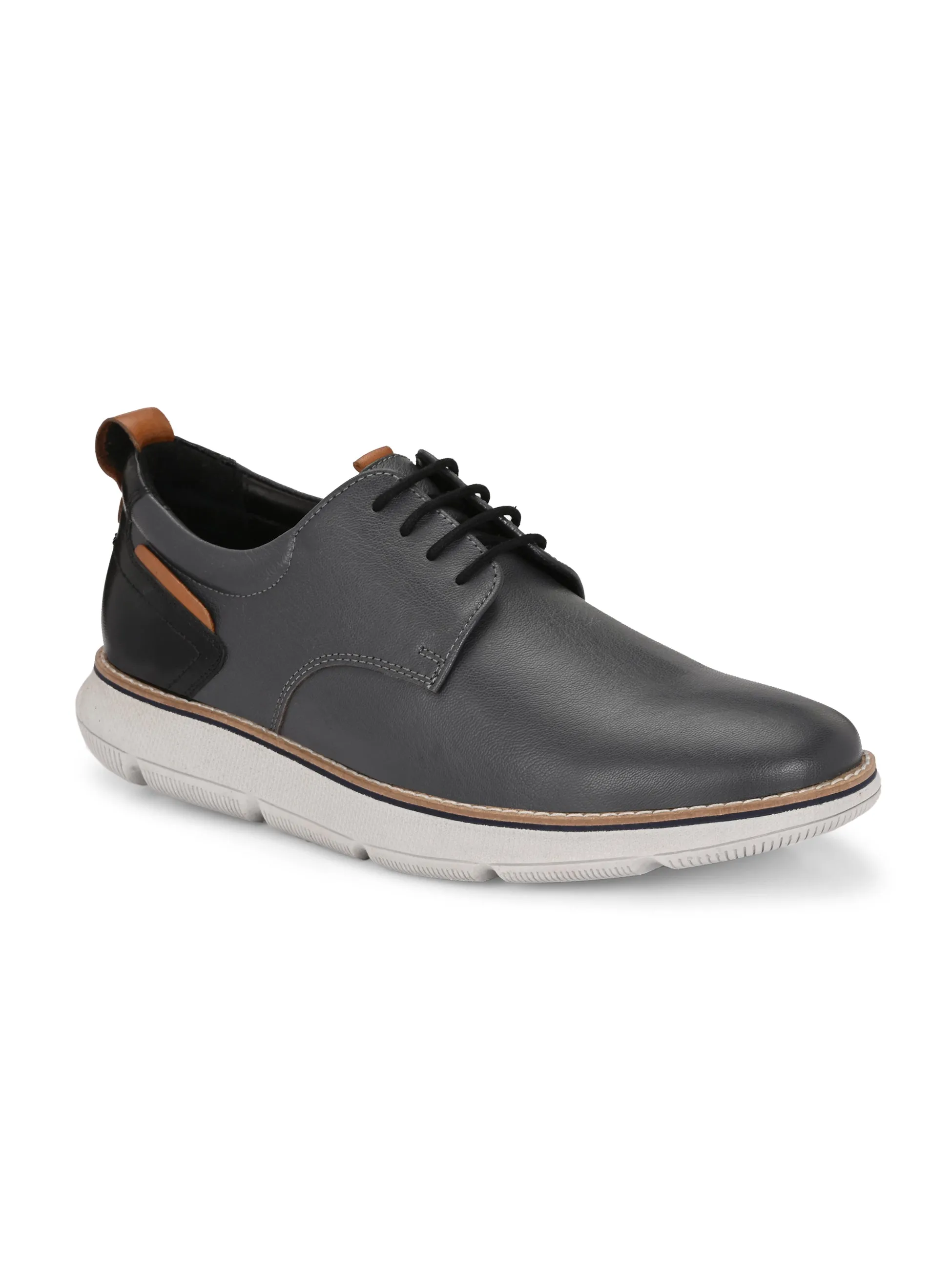 Hitz Men's Grey Leather Casual Shoes