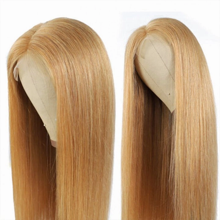 Honey Blonde Straight HD Transparent Lace Front Wig #27 Color  Glueless Pre Plucked Hairline Real Human Hair Wigs