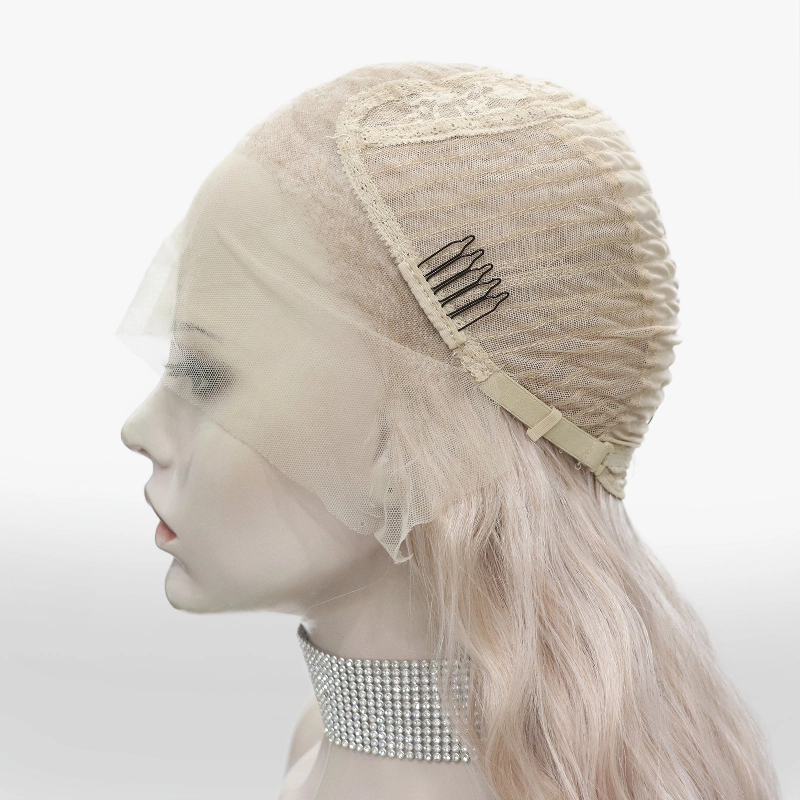 Judi Trendy Light Peach Pink Water Wave 13*4 Lace Front Wig