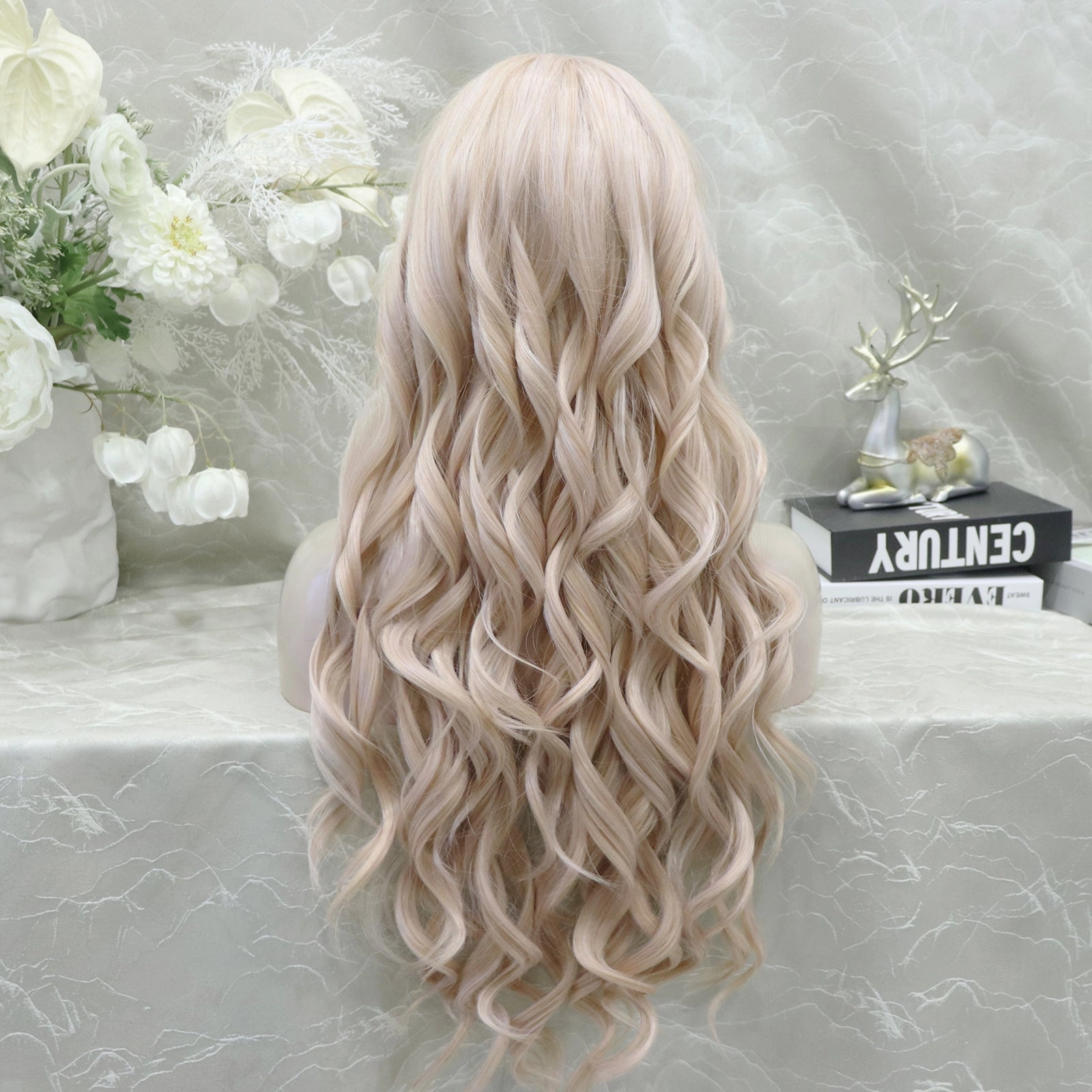 Judi Trendy Light Peach Pink Water Wave 13*4 Lace Front Wig