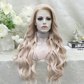 Judi Trendy Light Peach Pink Water Wave 13*4 Lace Front Wig