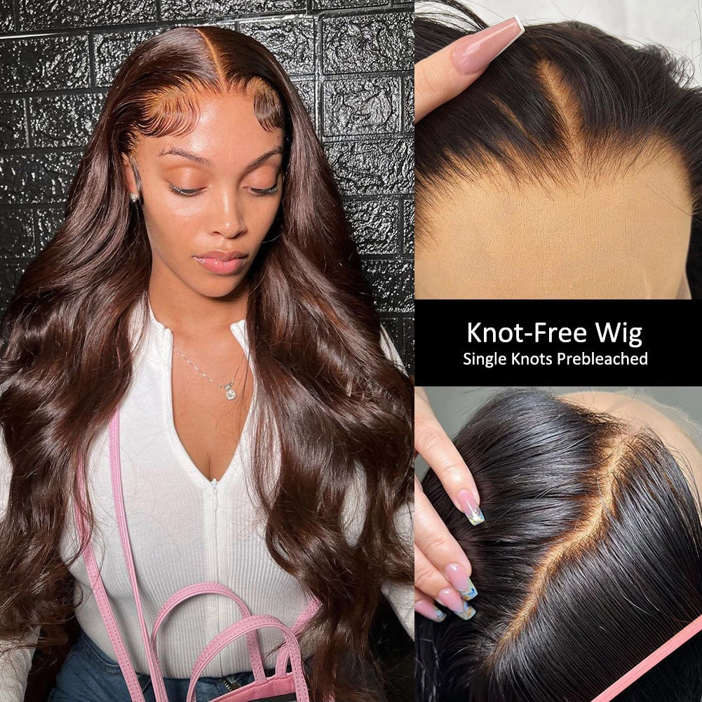 KNOT-FREE - 13x6 Skin Melt Lace Preplucked Human Hair Frontal Wig | Brown