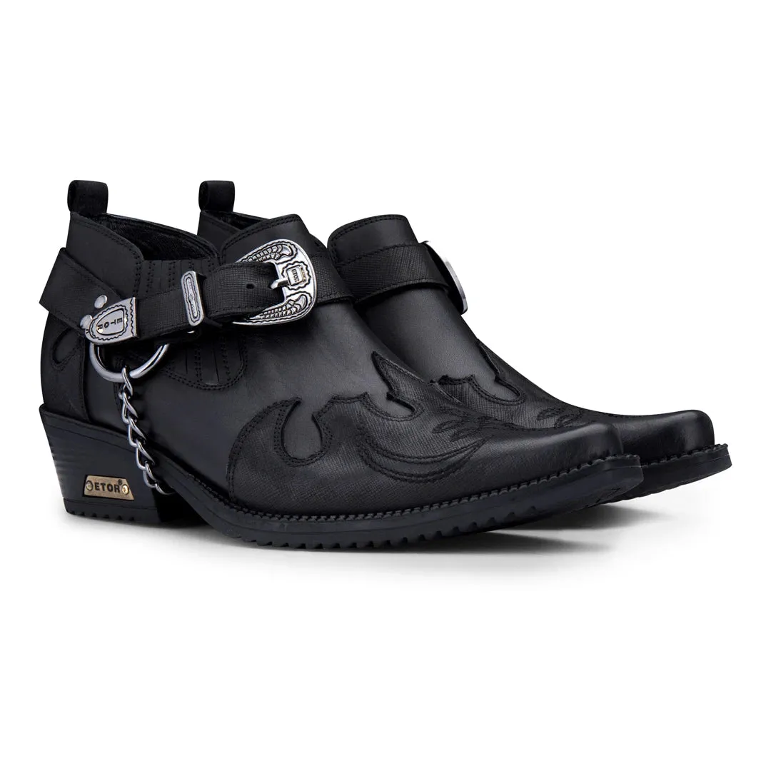 Leather Western Shoes Snake Pattern Metal Chain