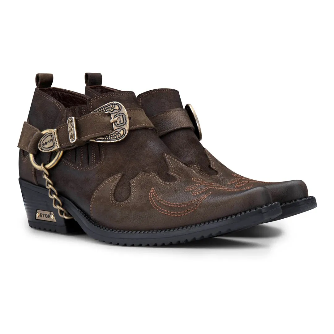 Leather Western Shoes Snake Pattern Metal Chain