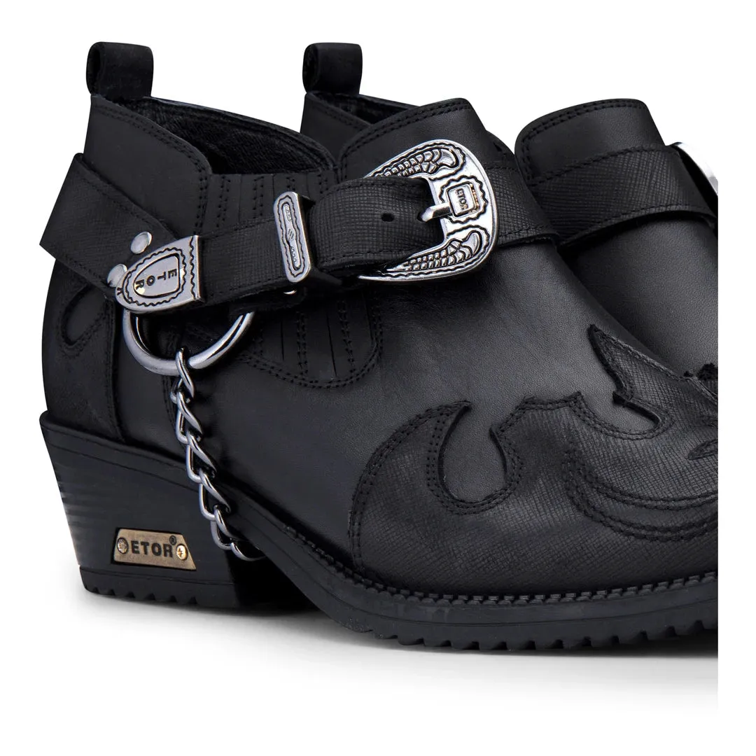 Leather Western Shoes Snake Pattern Metal Chain