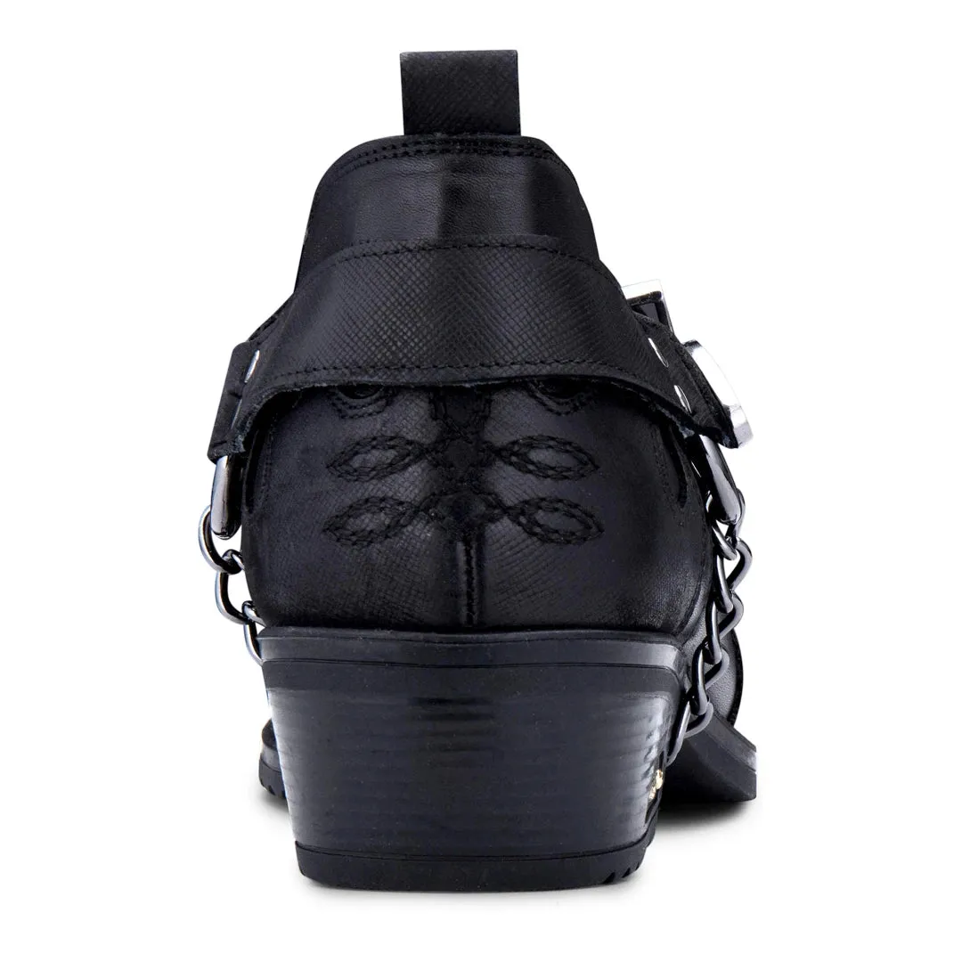 Leather Western Shoes Snake Pattern Metal Chain