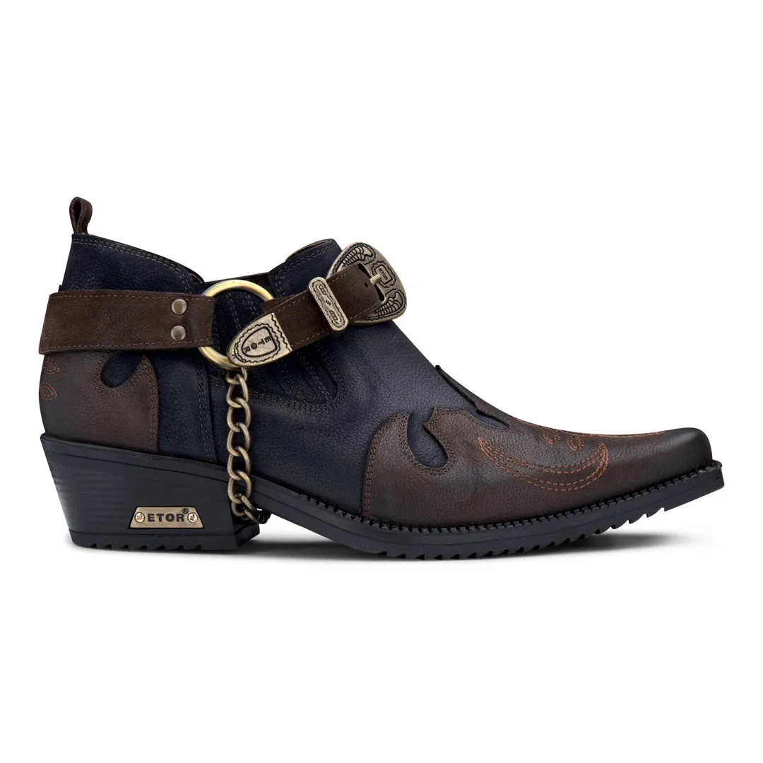 Leather Western Shoes Snake Pattern Metal Chain