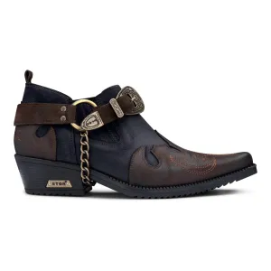Leather Western Shoes Snake Pattern Metal Chain