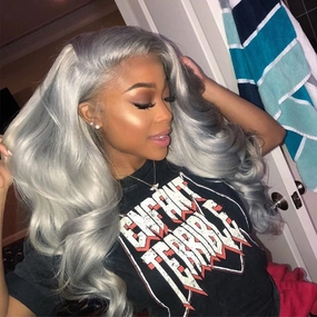 Lillian | Preplucked Silver/Grey Human Hair Lace Front Wig