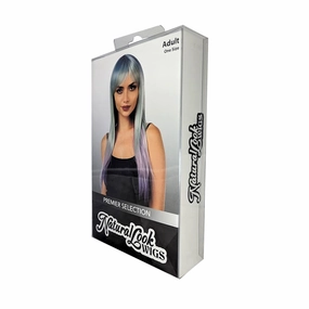 Long Ash Blonde Wig with Blue & Purple Tips