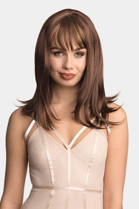 Long bob wig, brown with blonde highlights: Kim