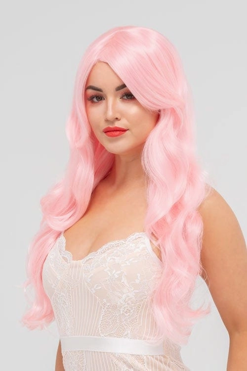 Long pink wig with big loose curls: Donna