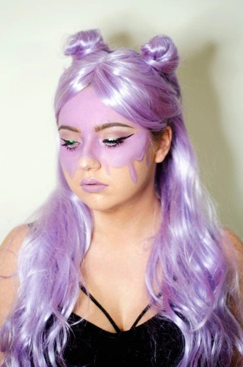Long purple wig with soft tumbling curls: Violet
