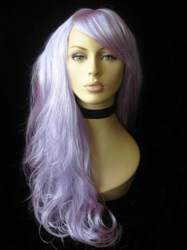 Long purple wig with soft tumbling curls: Violet