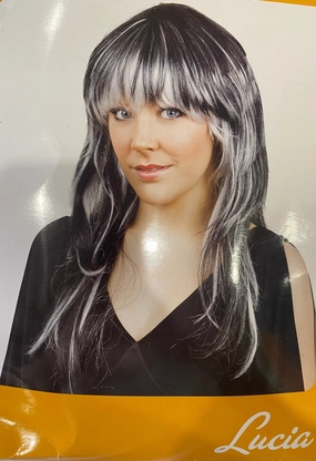 Lucia Black with white highlight Rock Diva Wig