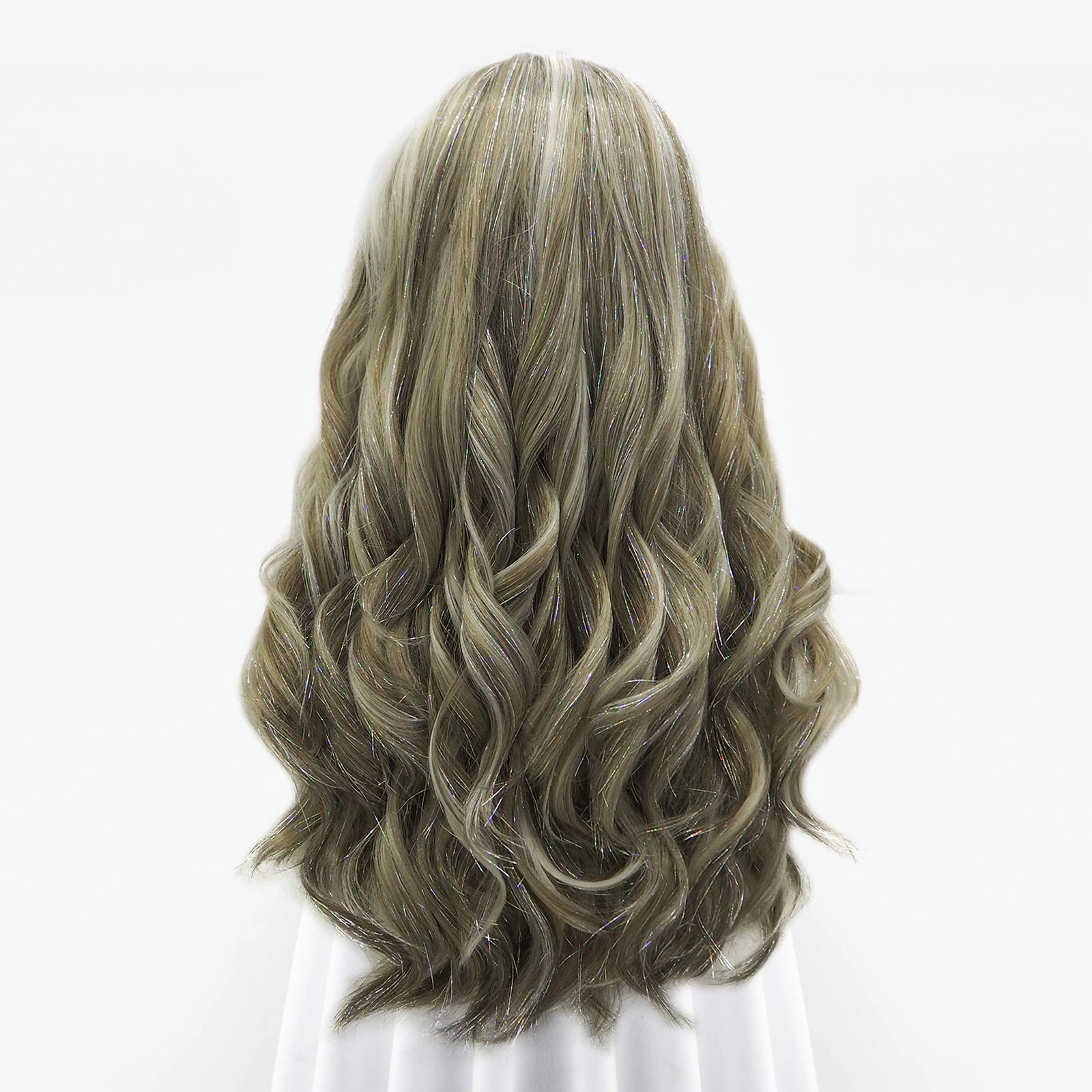 Luna - Gray White Highlighted With Silver Tinsel Synthetic Lace Front Wig