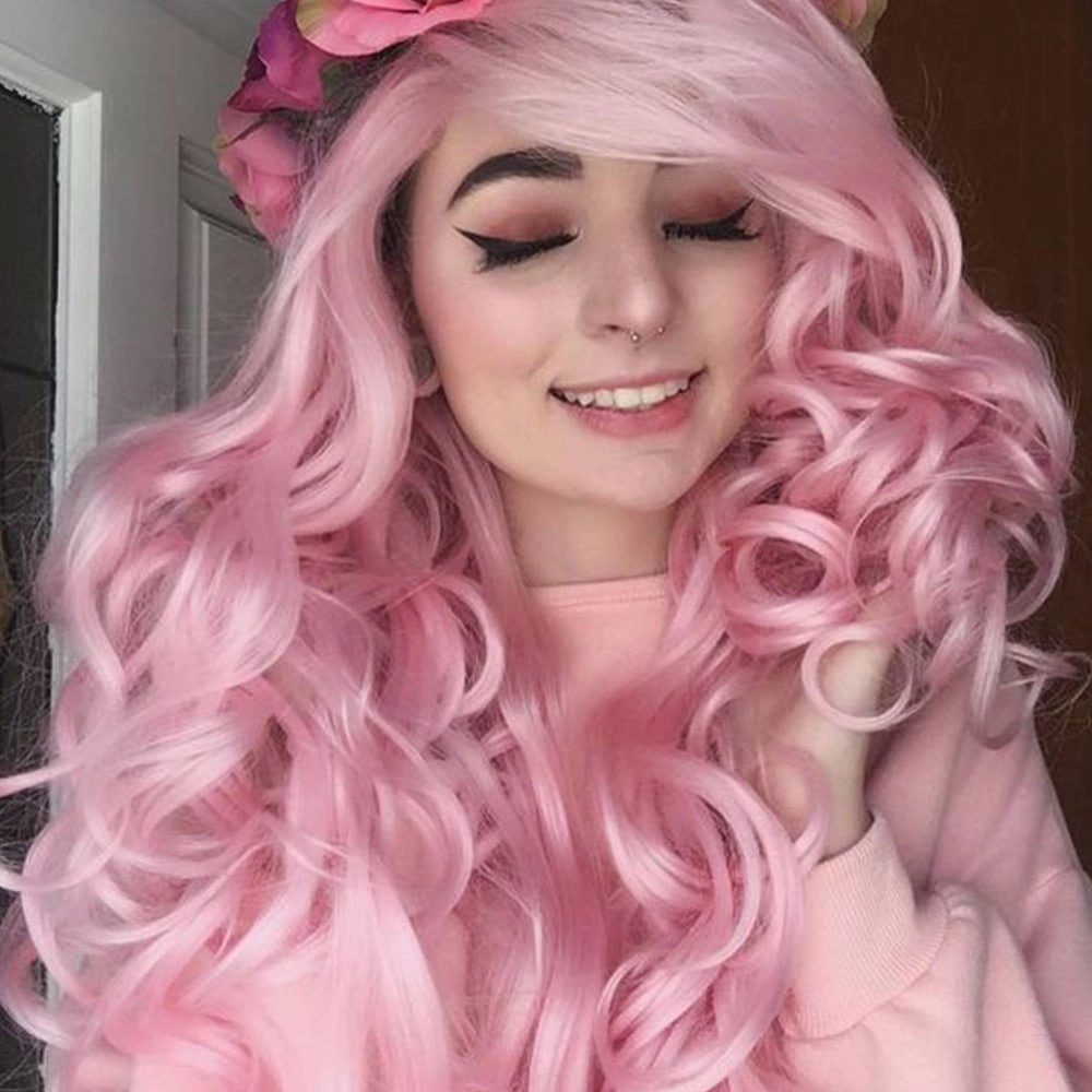 Mary Jane - Pink Long Wavy Synthetic Lace Front Wig
