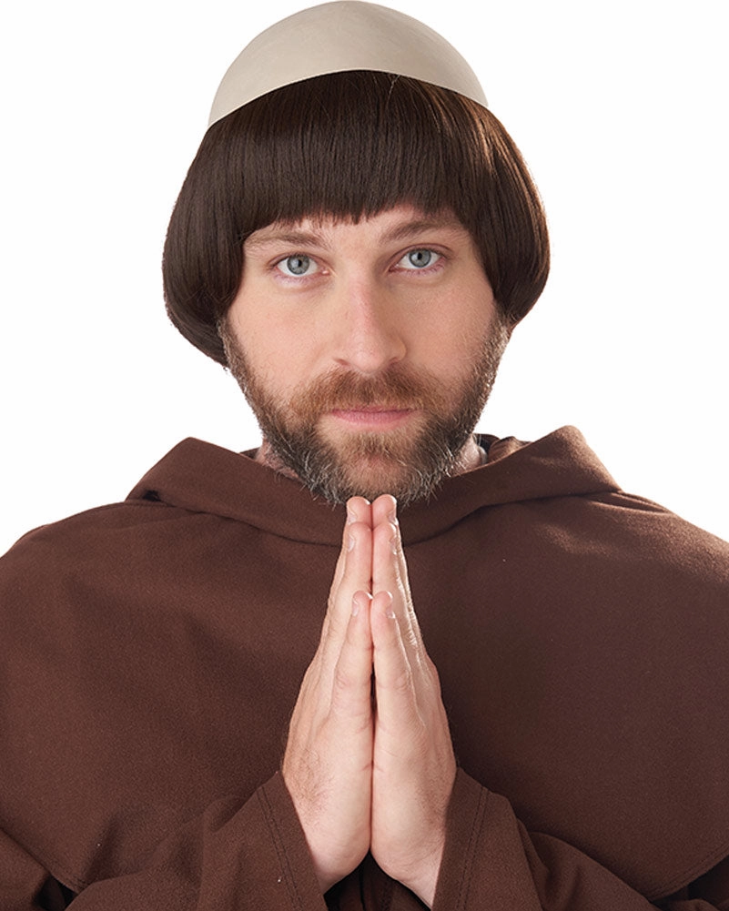 Medieval Friar Short Brown Wig with Bald Cap