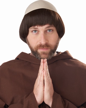 Medieval Friar Short Brown Wig with Bald Cap