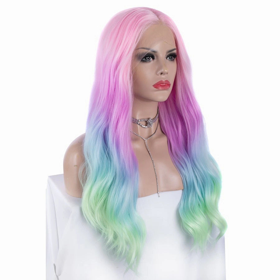 Mermaid - Colorful Long Wavy Synthetic Lace Front Wig Imstyle
