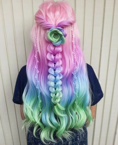 Mermaid - Colorful Long Wavy Synthetic Lace Front Wig Imstyle