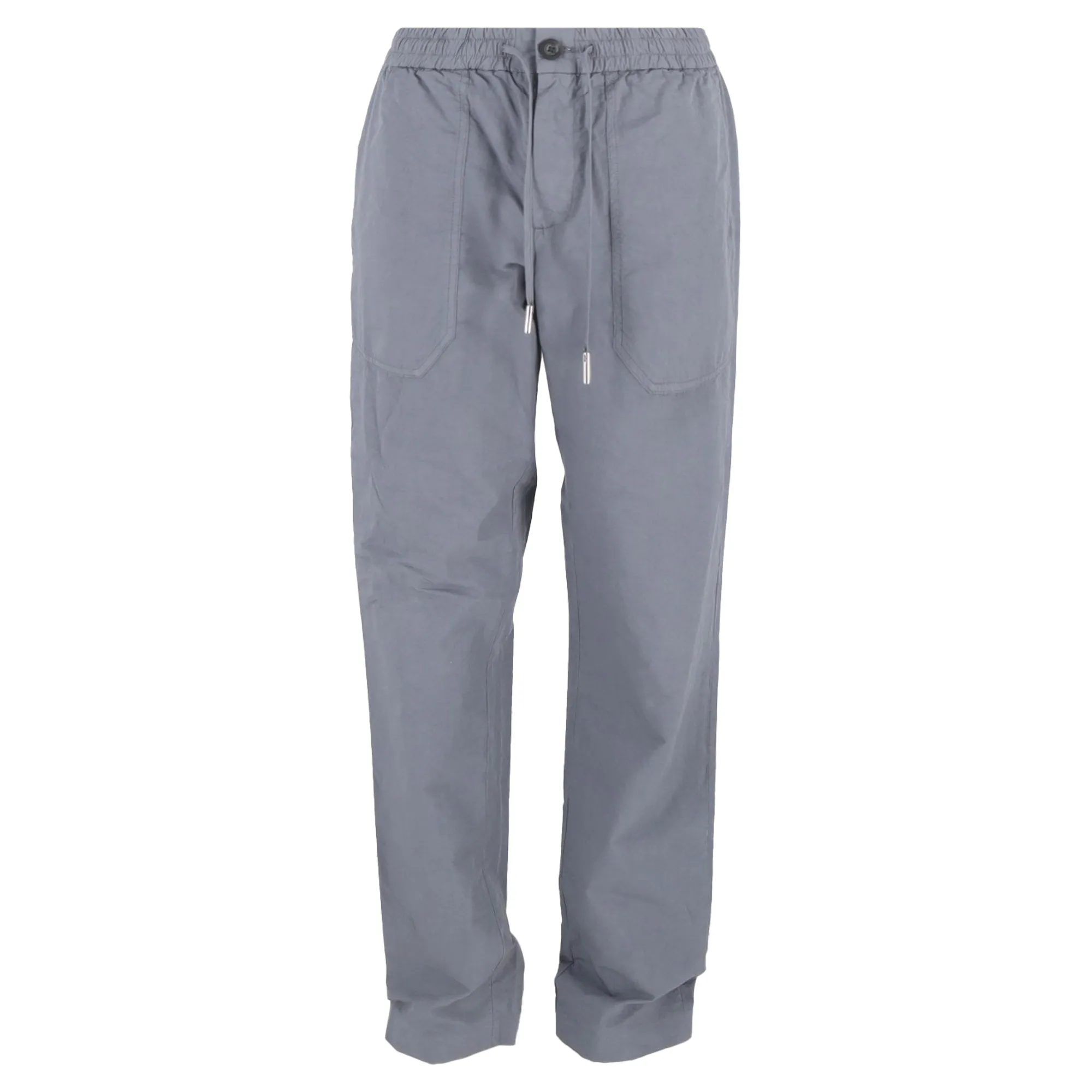 Mr. P. Drawstring Straight -Leg Trousers with Pockets in Grey Cotton