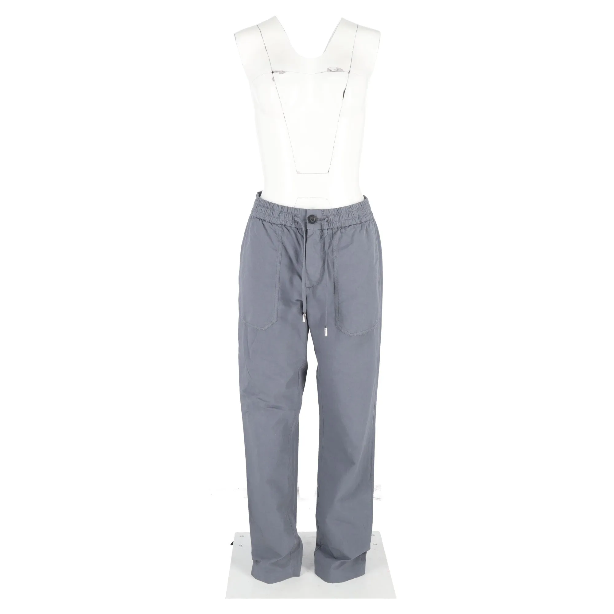 Mr. P. Drawstring Straight -Leg Trousers with Pockets in Grey Cotton