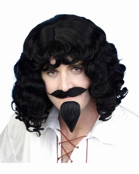 Musketeer Curly Black Wig Beard and Moustache