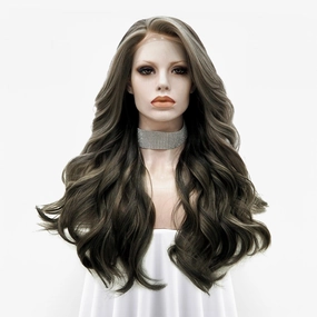 Natural Brown Black And Blonde Highlights Lace Front Daily Wear Wig