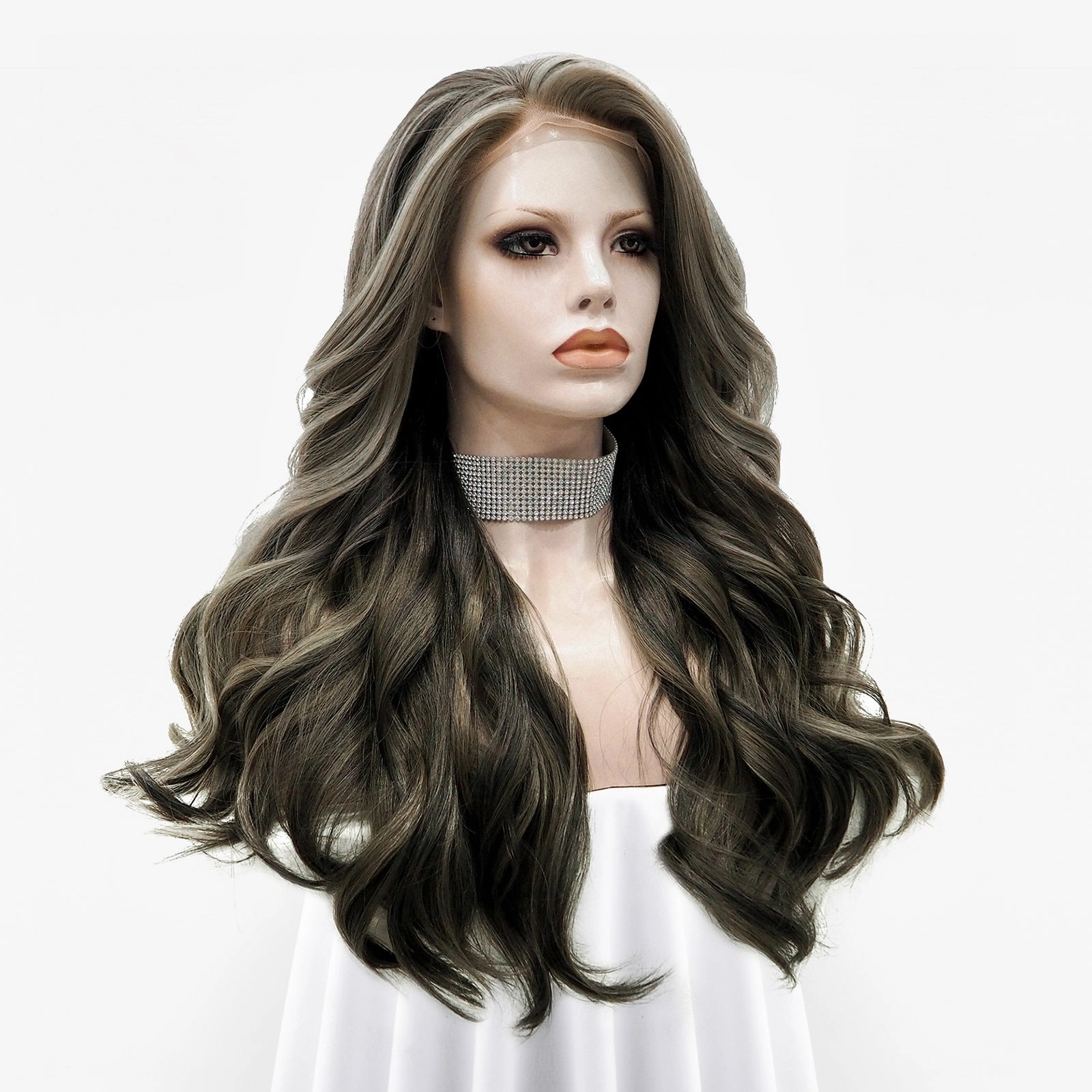 Natural Brown Black And Blonde Highlights Lace Front Daily Wear Wig