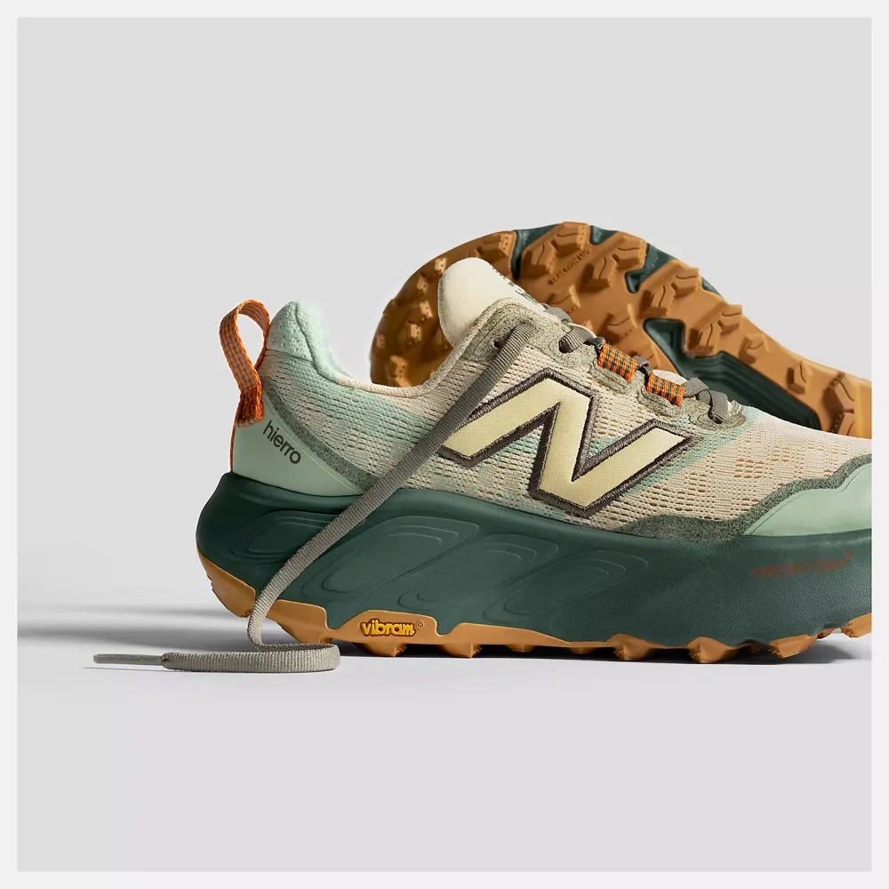 New Balance Women's Fresh Foam X Hierro v9 Sneaker in Calcium with Dark Juniper