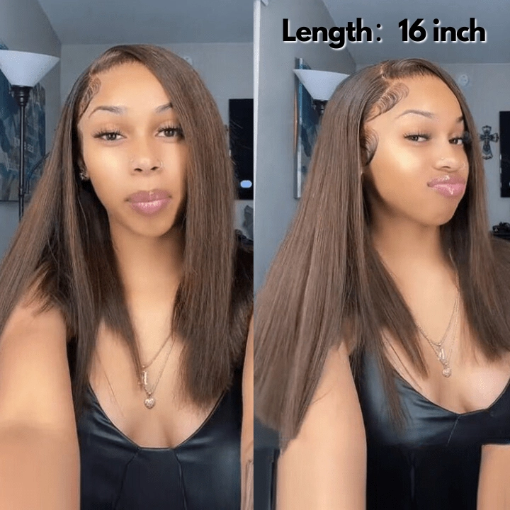 No Code Need: Brown Bone Straight Human Hair Bob Wigs-Geeta Hair