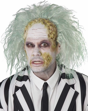 Obnoxious Ghost Bald Cap Curly Green Wig