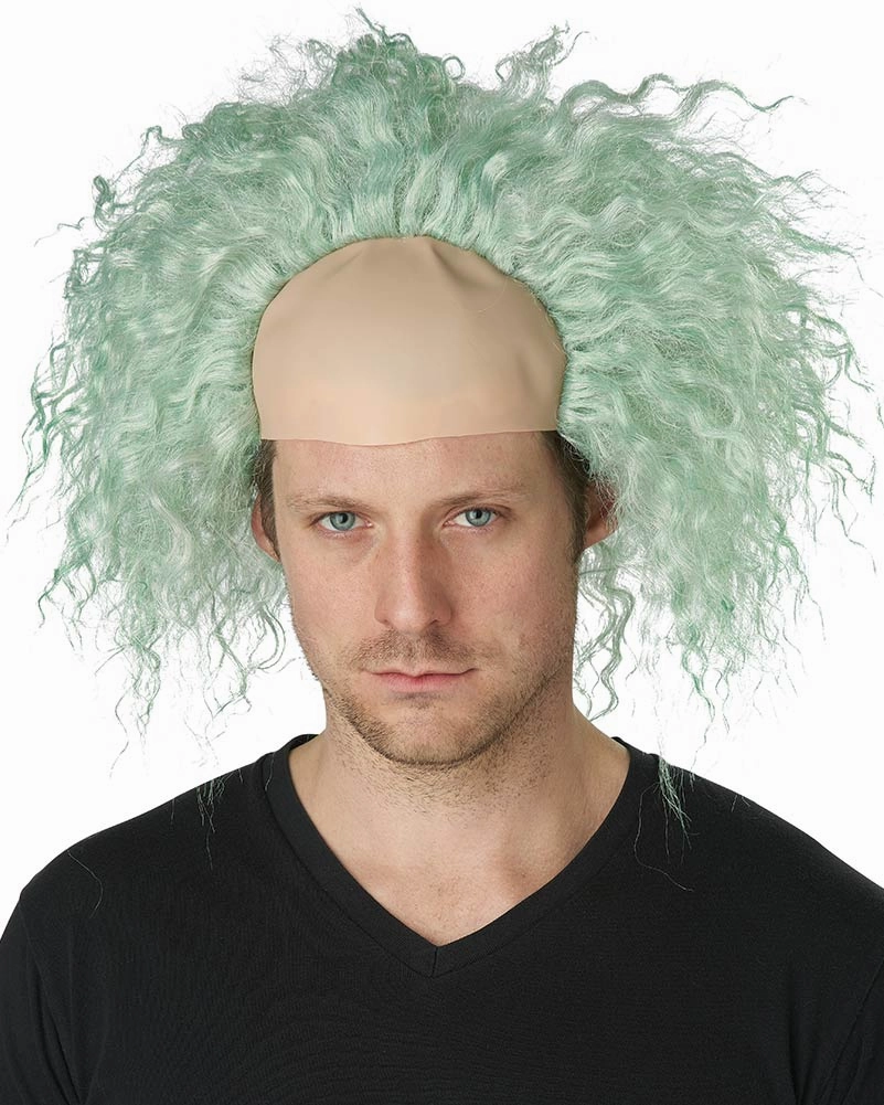 Obnoxious Ghost Bald Cap Curly Green Wig