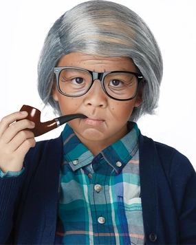 Old Man Combover Kids Wig Glasses and Pipe Set