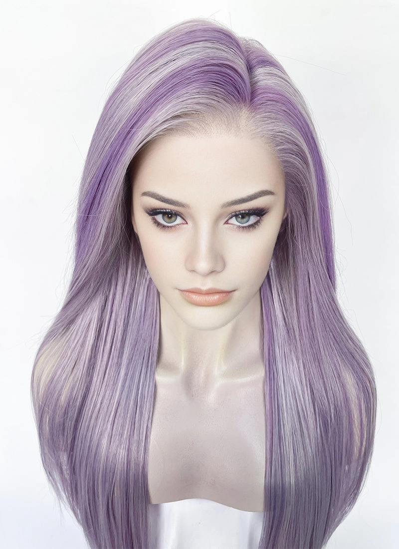Pastel Mixed Purple Straight Lace Front Kanekalon Synthetic Wig LF3357