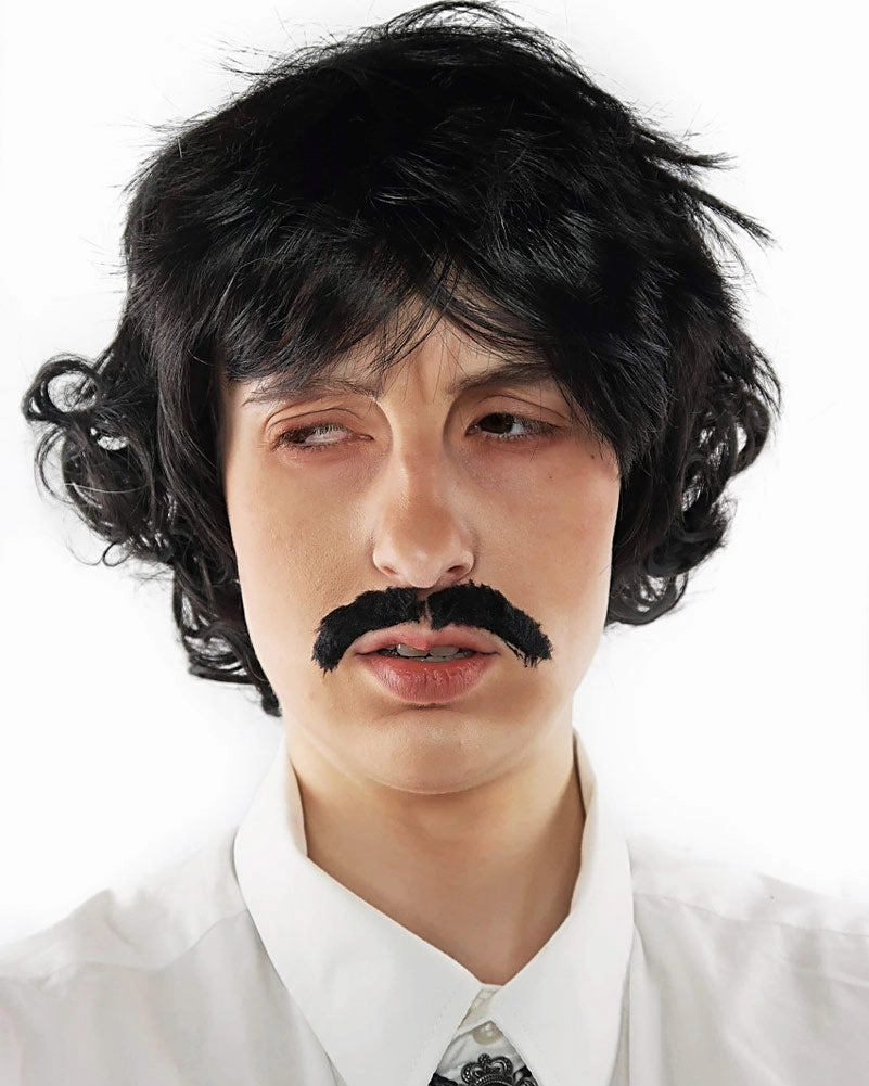 Pedro Short Black Wig and Moustache Set