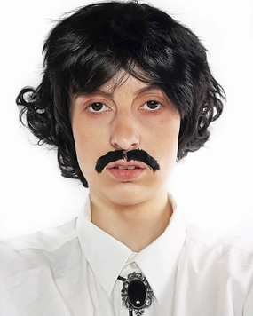 Pedro Short Black Wig and Moustache Set