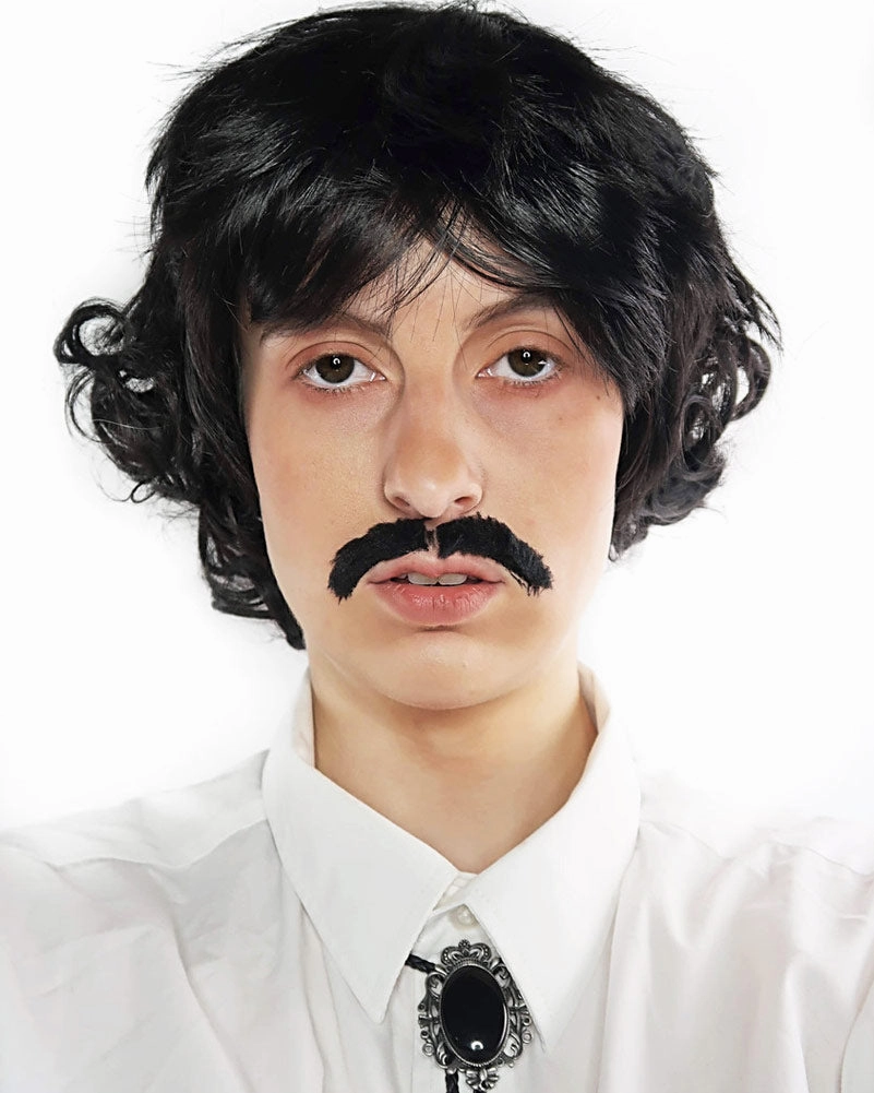 Pedro Short Black Wig and Moustache Set