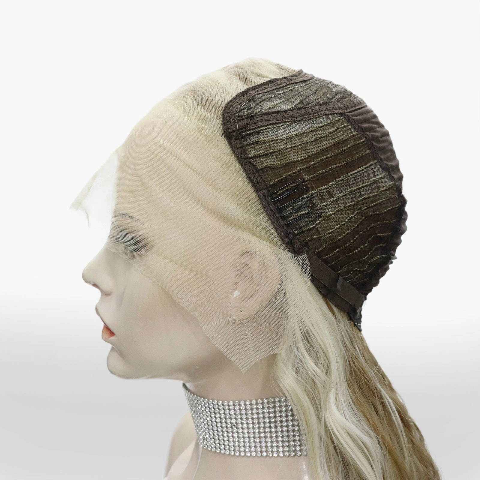 Phoebe Skunk Stripe Cream Blonde With Highlight Water Wave 13*4 Lace Front Wig